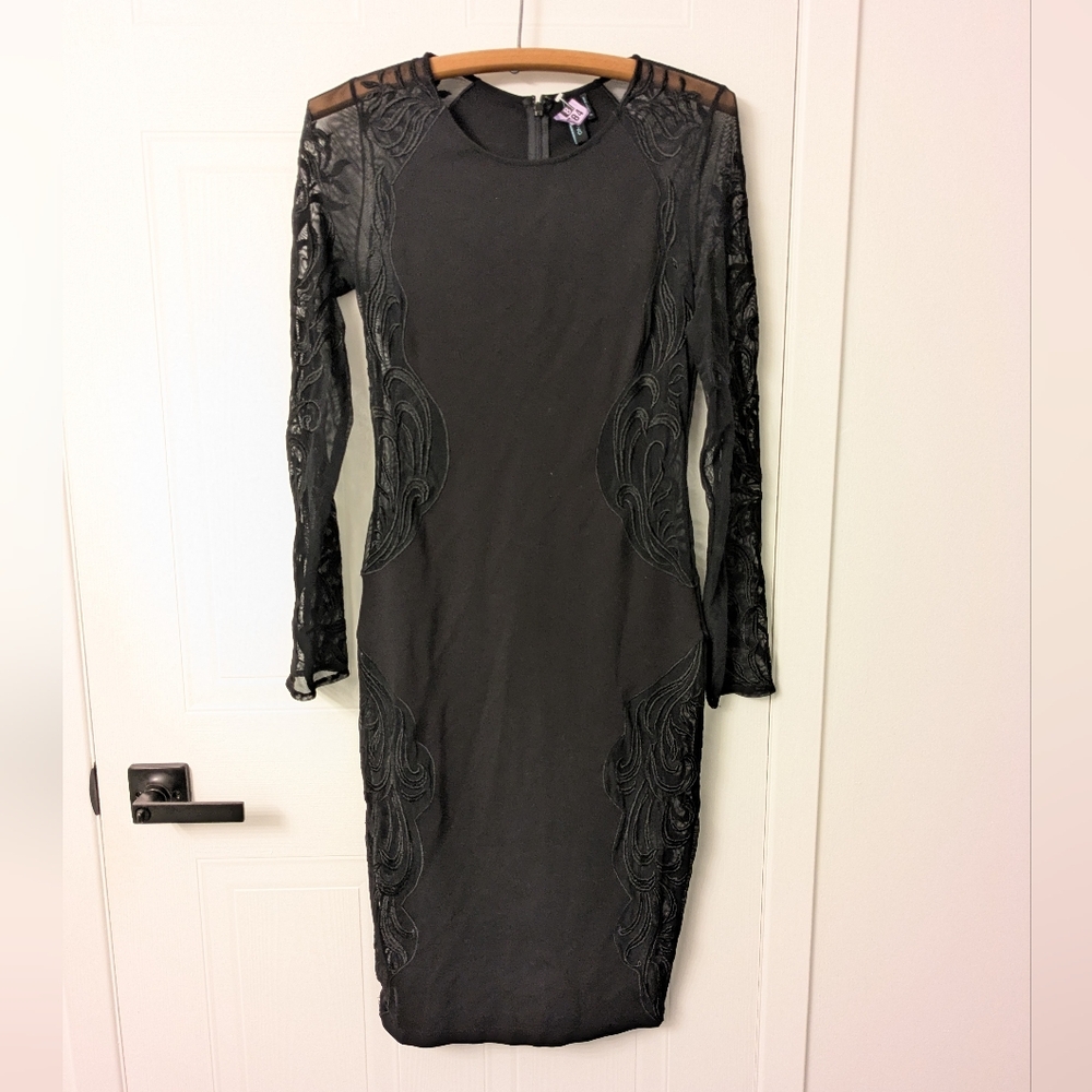 Marciano by Guess Black Midi Cocktail Dress With Lace Details, Size M